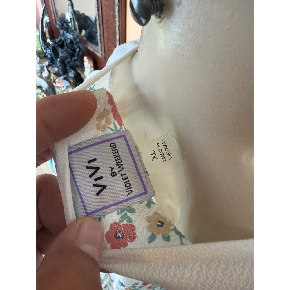 VIVI by Violet Weekend Ivory Floral Tiered Babydoll Dress XL Boho Ruffle Sleeve - Picture 6 of 7